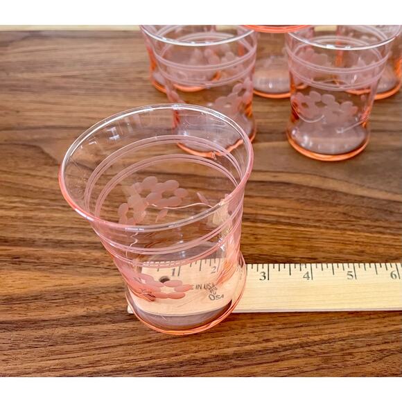 Pink Depression Juices Glasses Floral Etched Pattern (7) - Picture 4 of 10